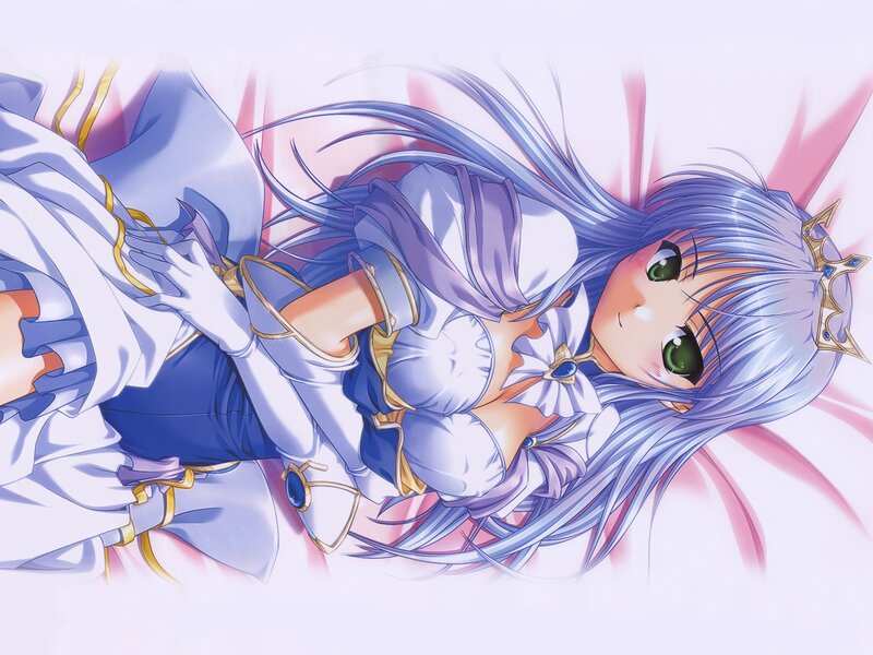 blue-haired anime girl in white dress