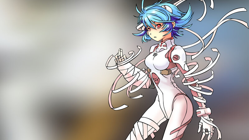 blue-haired anime girl in white suit