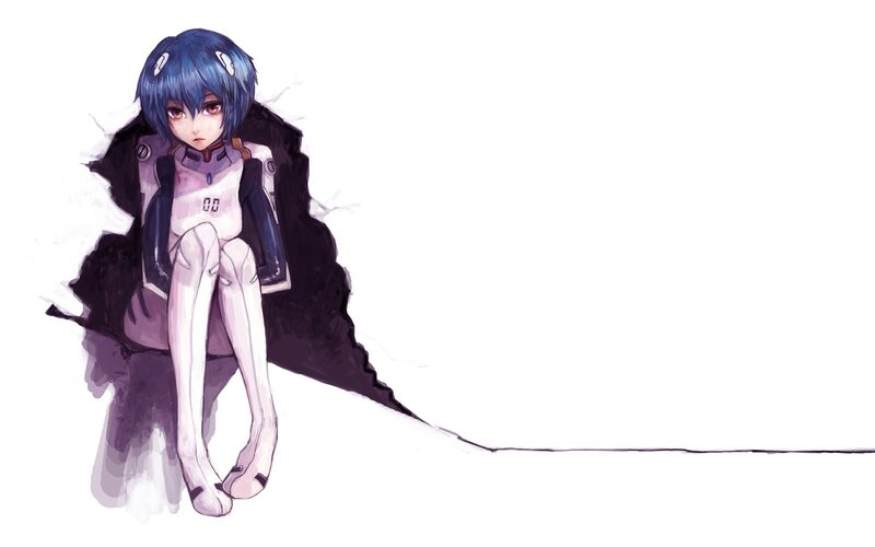 blue-haired anime girl in white suit