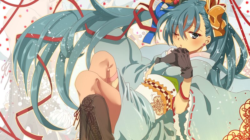 blue-haired anime girl in winter