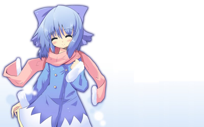 blue-haired anime girl in winter coat