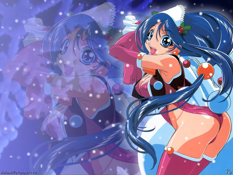 blue-haired anime girl in winter outfit