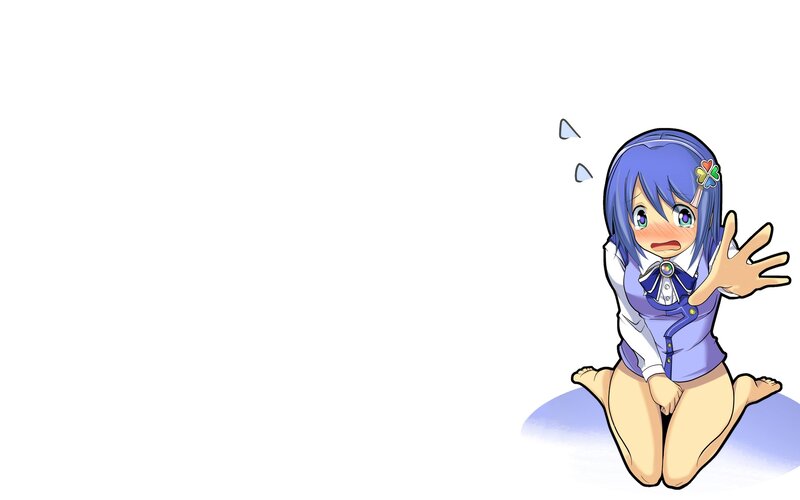 blue-haired anime girl kneeling