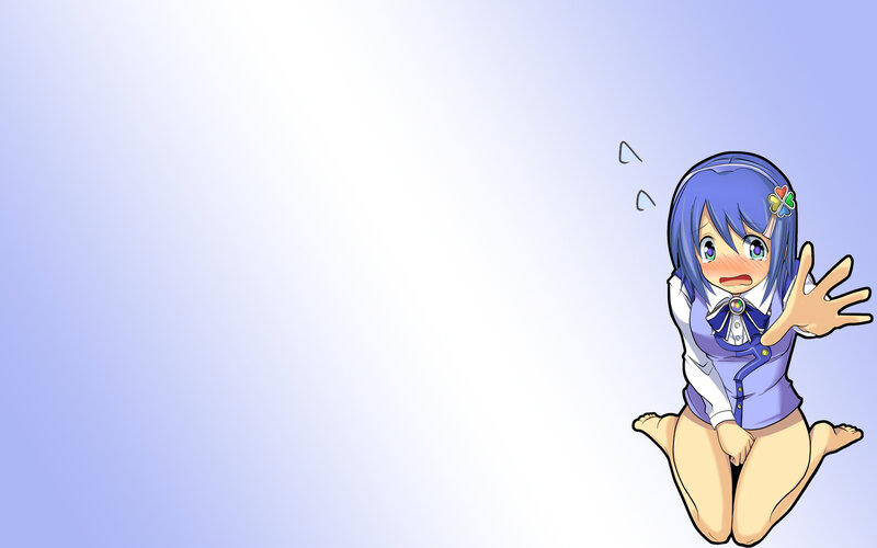 blue-haired anime girl kneeling