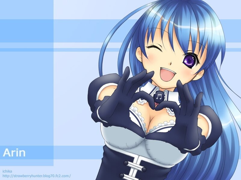 Blue-haired anime girl making heart