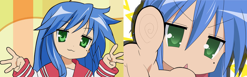 blue-haired anime girl making peace signs