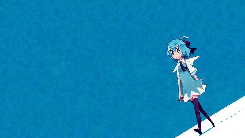 blue-haired anime girl on a slope