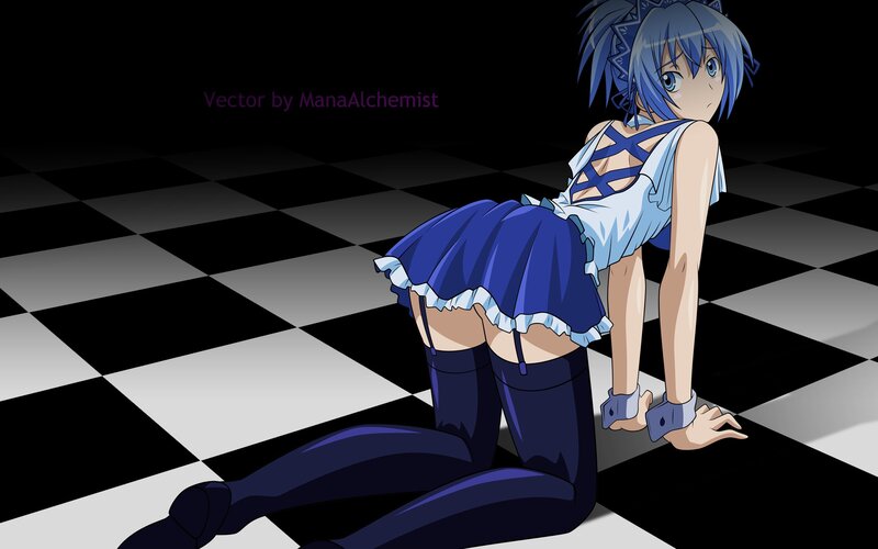 blue-haired anime girl on floor