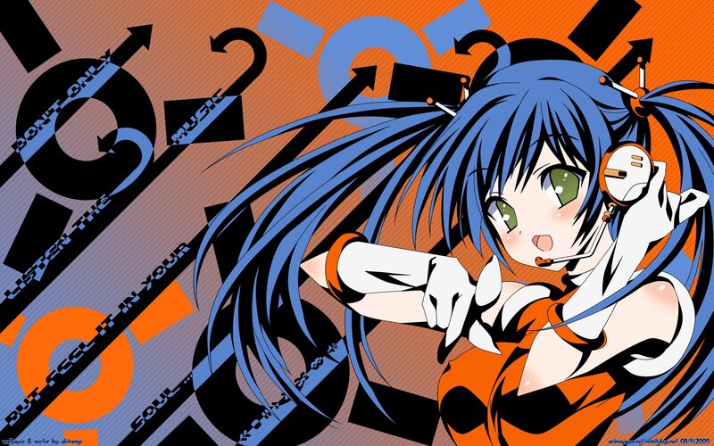Blue-haired Anime Girl — Orange, Energetic, Headset, Microphone