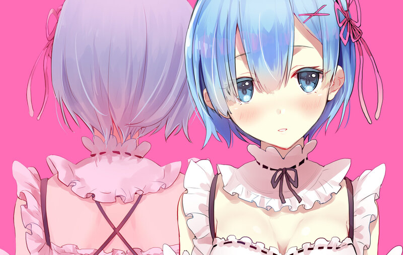Blue-haired Anime Girl — Pink, Calm, Pink Background