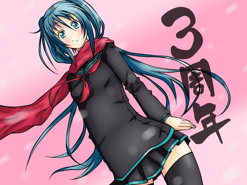 Blue-haired Anime Girl — Pink, Celebratory