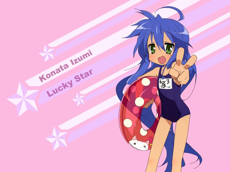 Blue-haired Anime Girl — Pink, Playful, Swimsuit