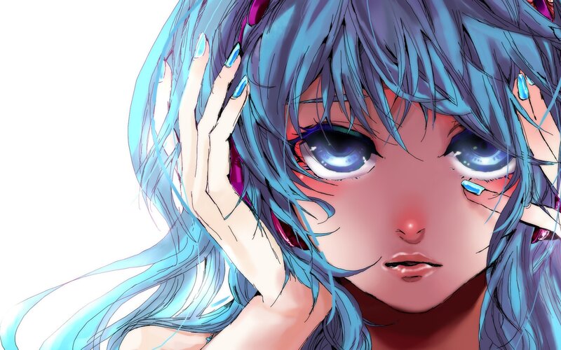 blue-haired anime girl portrait