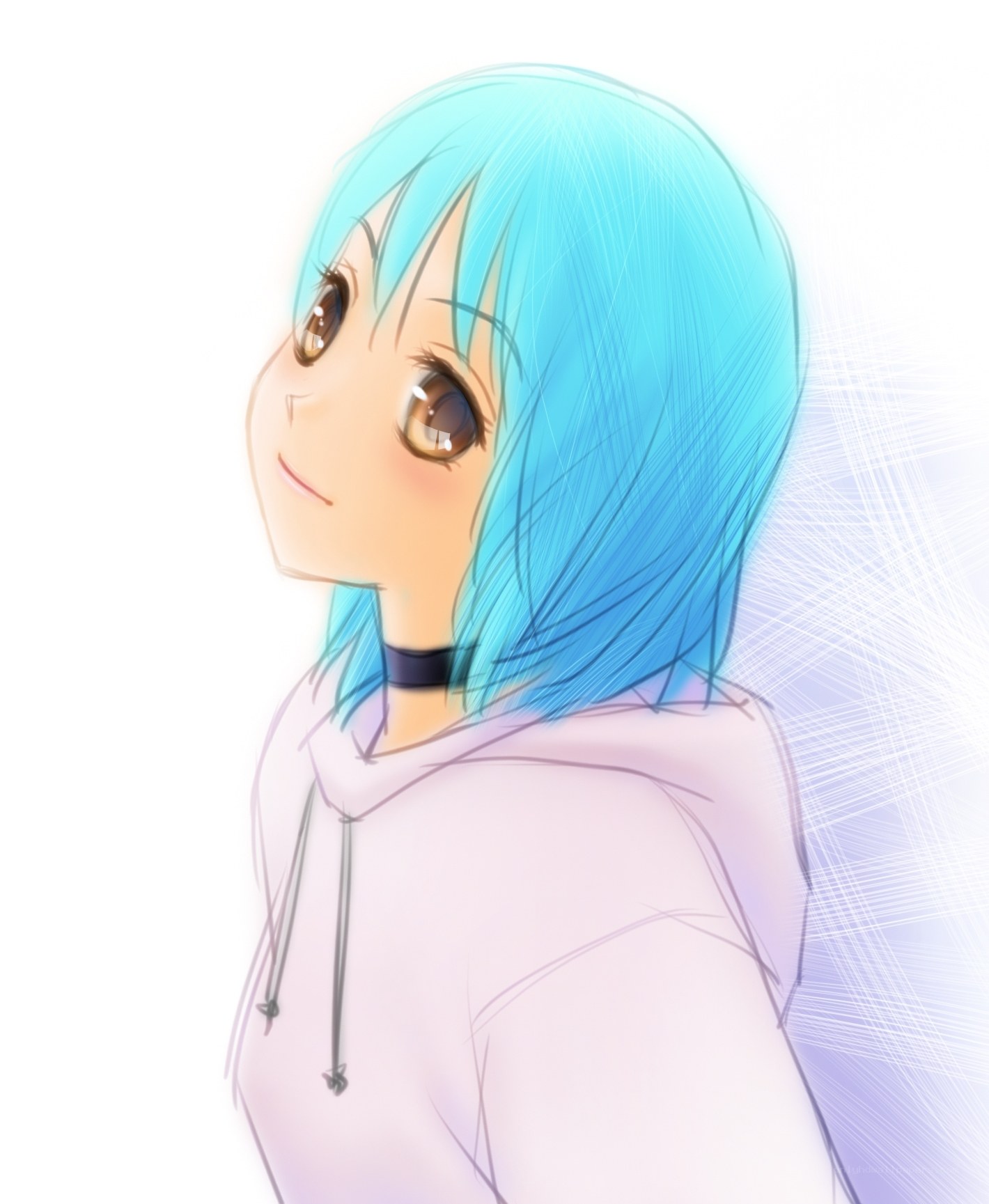 blue-haired anime girl portrait