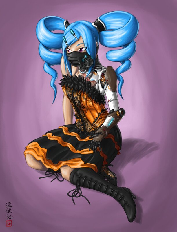 Blue-haired Anime Girl — Purple, Dramatic, Digital Art, Mask