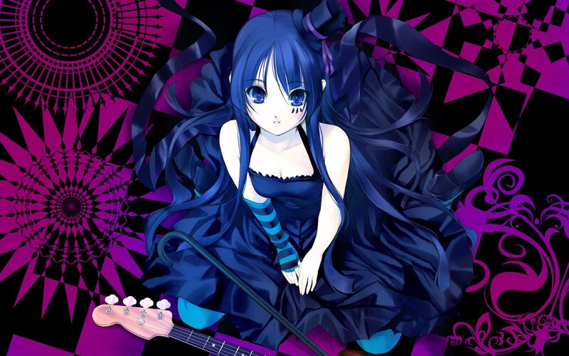 Blue-haired Anime Girl — Purple, Dramatic, Guitar