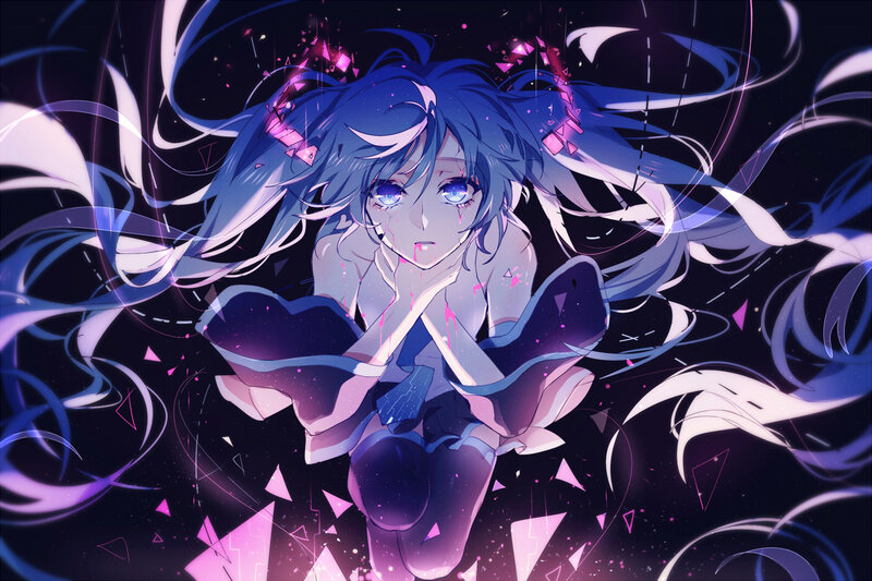 Blue-haired Anime Girl — Purple, Dramatic, Night, Digital Art, Hair