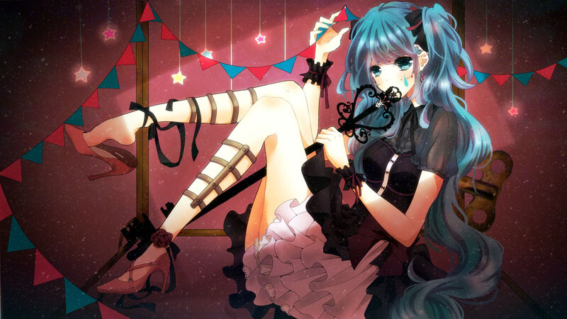 Blue-haired Anime Girl — Purple, Dramatic, Night, Digital Art