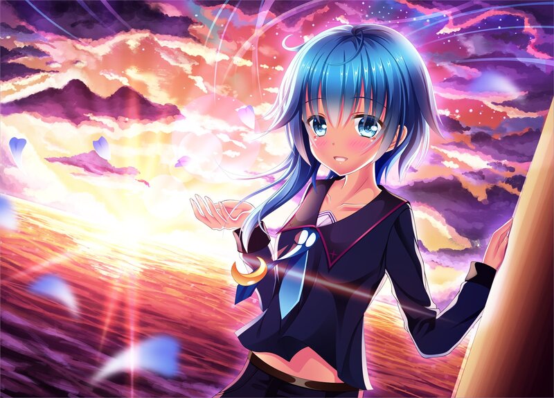 Blue-haired Anime Girl — Purple, Dramatic, Sunset