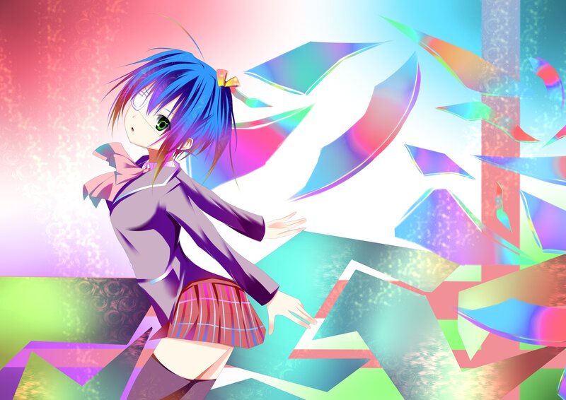 Blue-haired Anime Girl — Purple, Dynamic, School Uniform