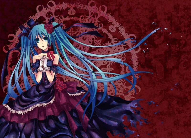 Blue-haired Anime Girl — Red, Dramatic, Dress