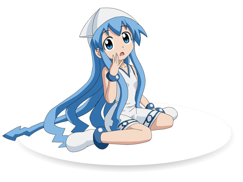 blue-haired anime girl sitting