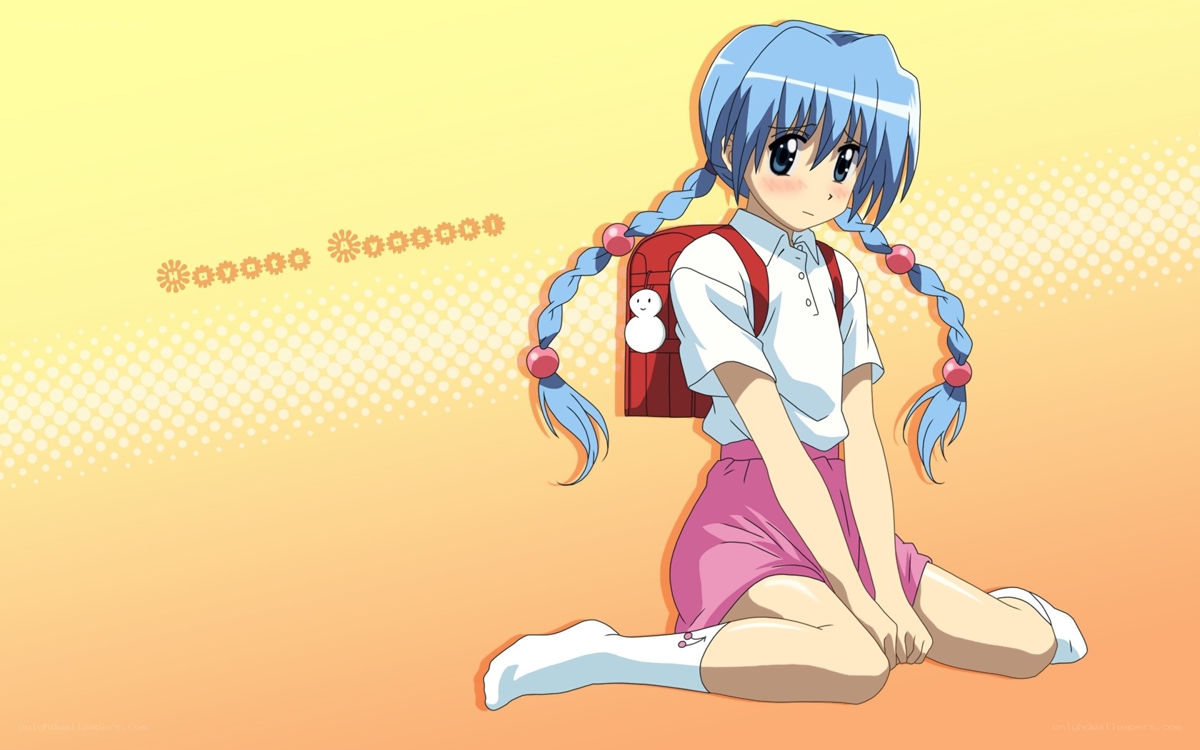 blue-haired anime girl sitting