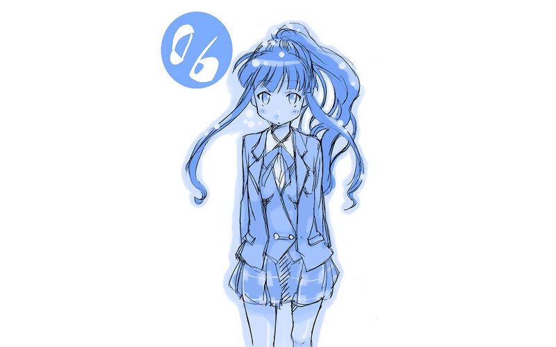blue-haired anime girl sketch