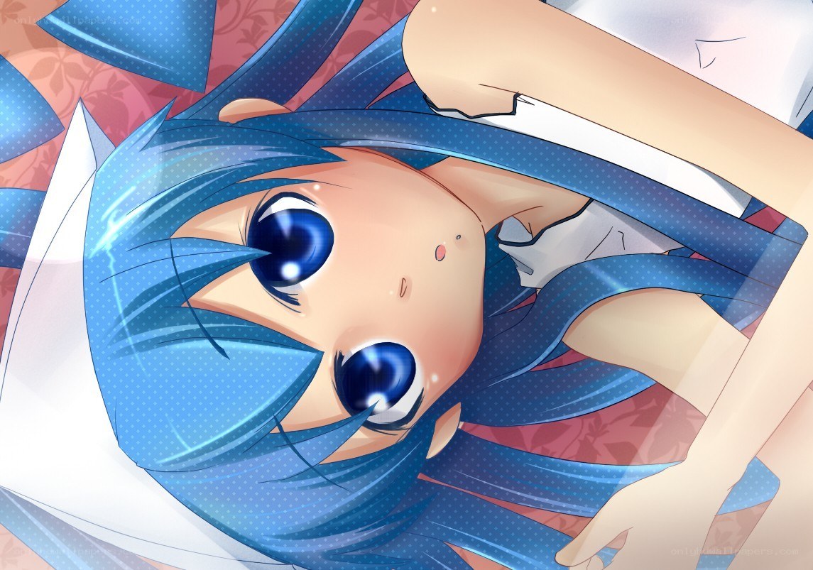 blue-haired anime girl sleeping
