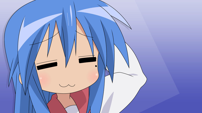 blue-haired anime girl smiling