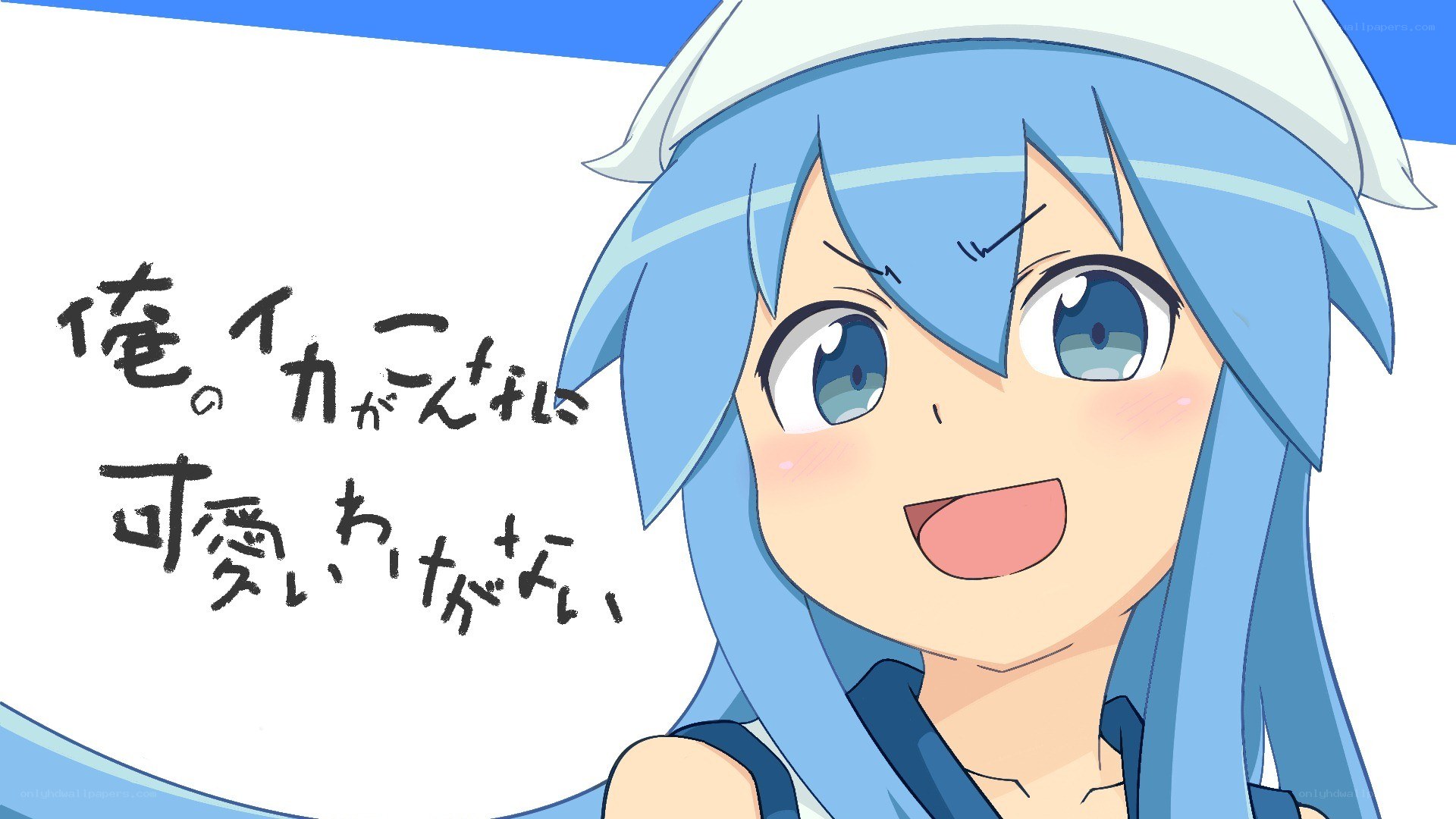 blue-haired anime girl smiling