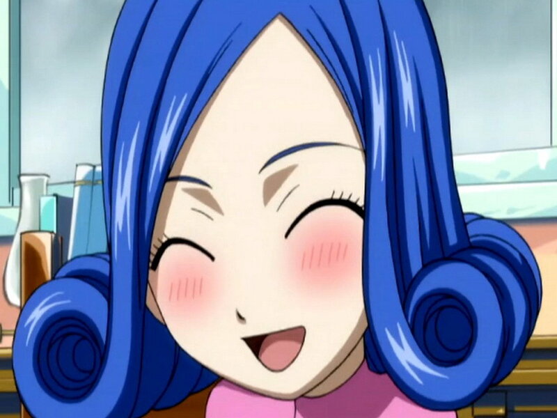 blue-haired anime girl smiling