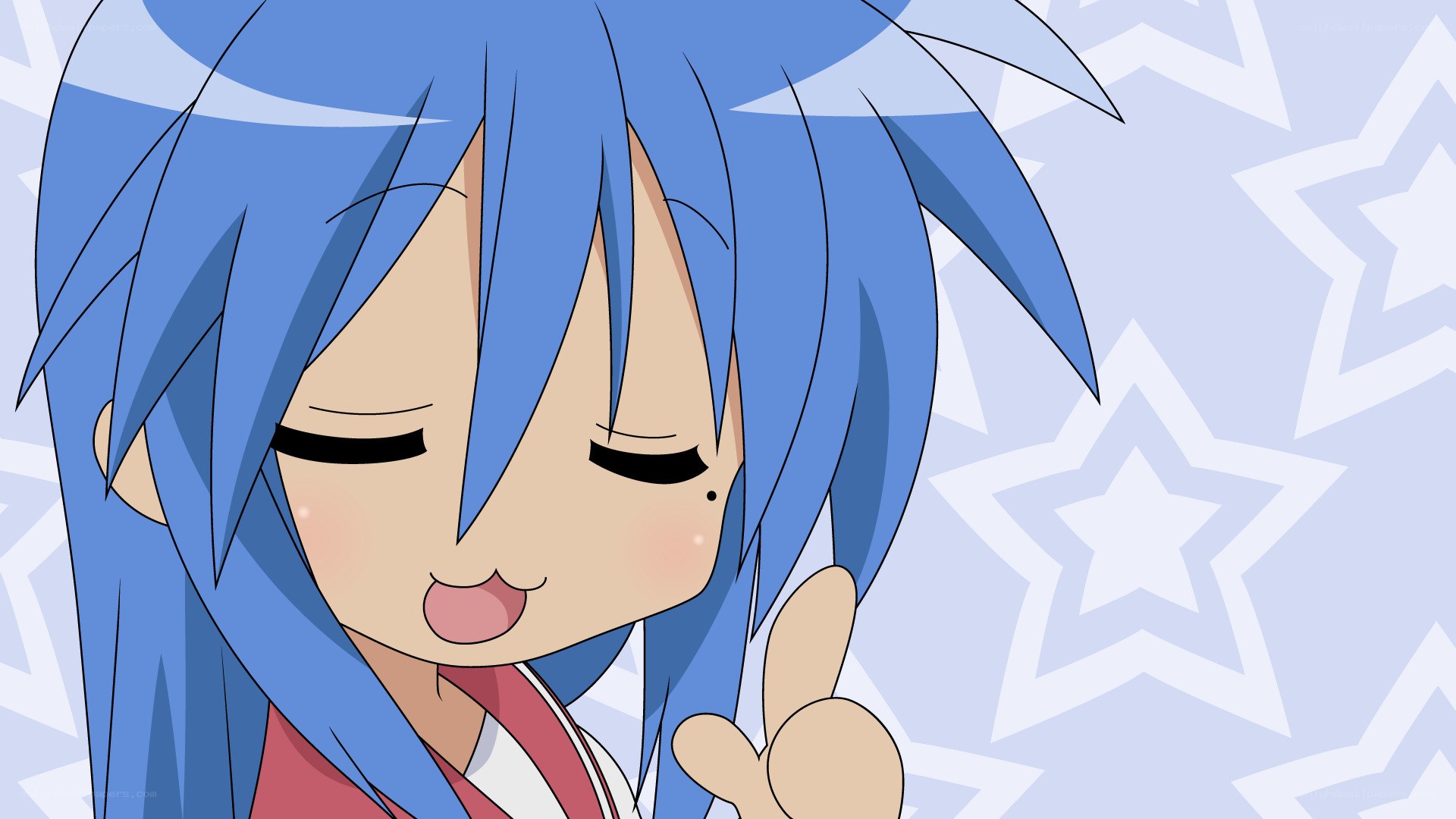 blue-haired anime girl smiling