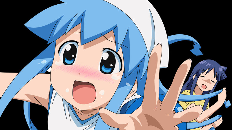 blue-haired anime girl surprised