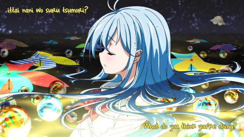 blue-haired anime girl underwater