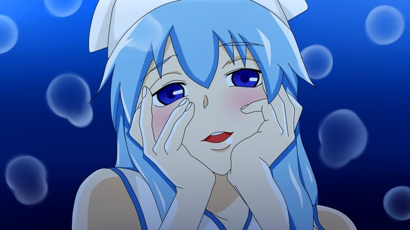 blue-haired anime girl underwater