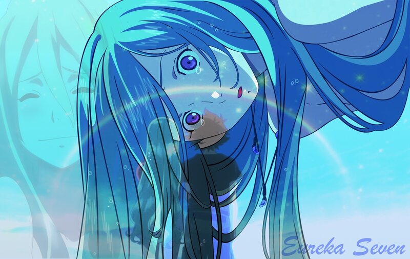 blue-haired anime girl underwater