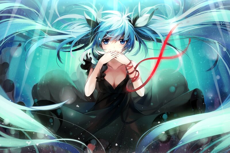 Blue-haired anime girl underwater