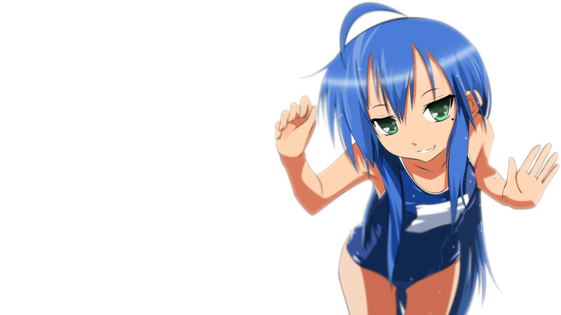 blue-haired anime girl waving