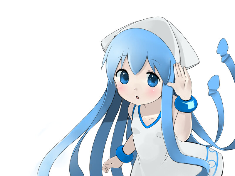 blue-haired anime girl waving