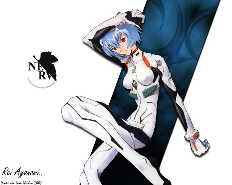 Blue-haired Anime Girl — White, Calm, Nerv Logo