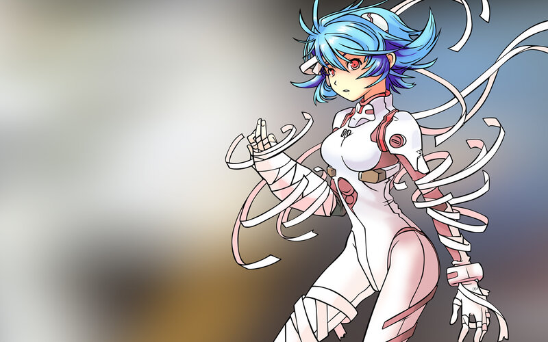 Blue-haired Anime Girl — White, Dramatic, Mecha Suit
