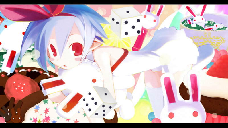 Blue-haired Anime Girl — White, Playful