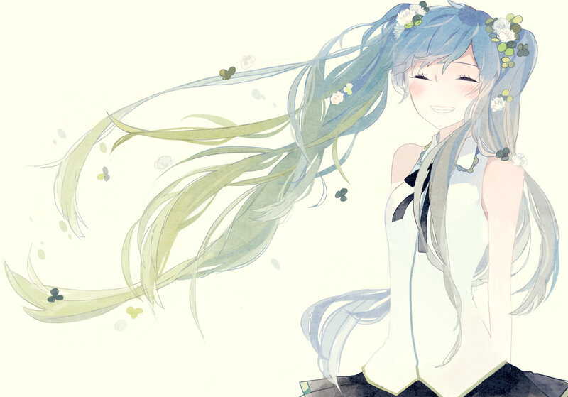 Blue-haired Anime Girl — White, Serene, Digital Art