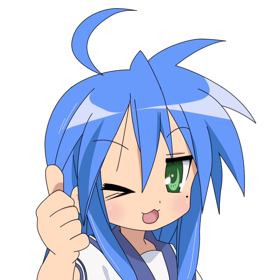 blue-haired anime girl winking