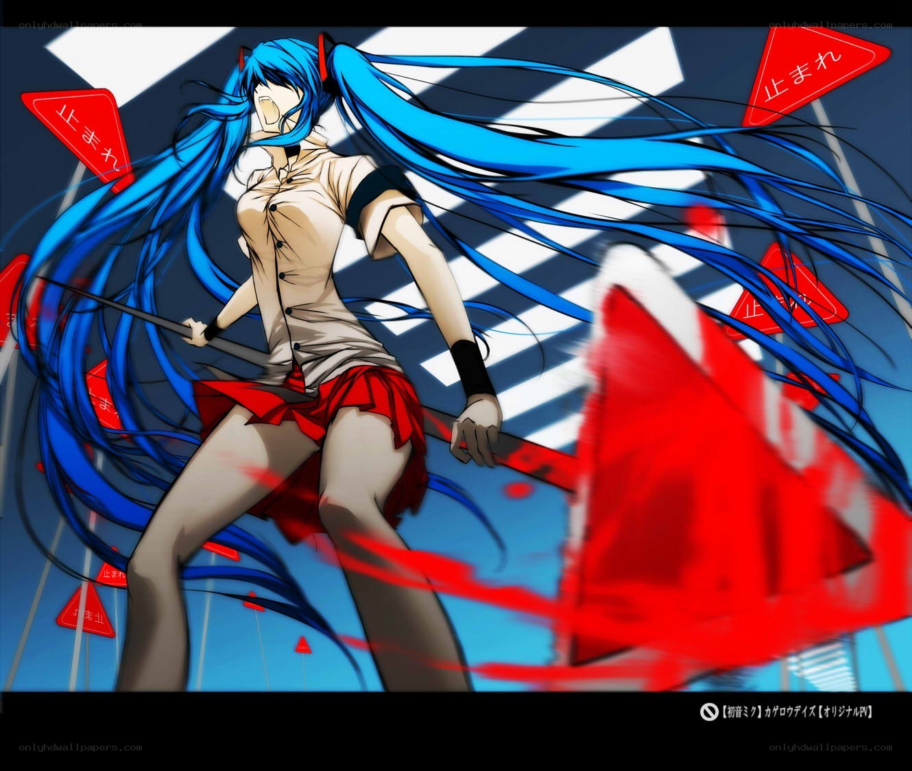 Blue-haired anime girl with a weapon