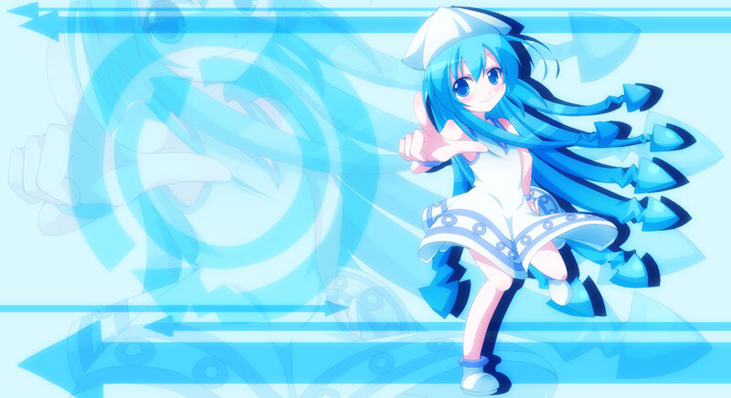 blue-haired anime girl with arrows