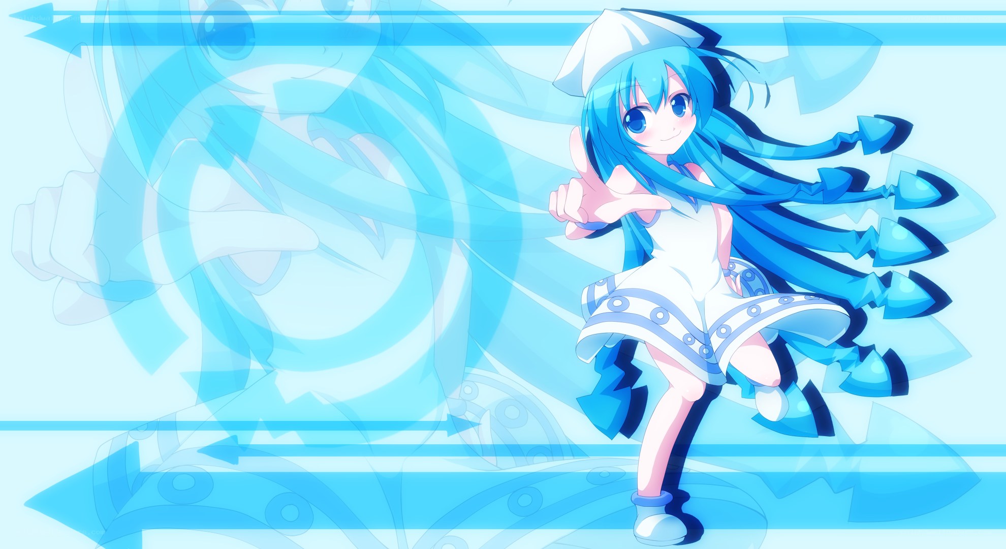 blue-haired anime girl with arrows