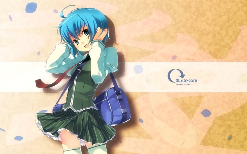 blue-haired anime girl with bag
