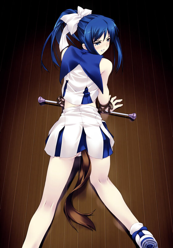blue-haired anime girl with baton